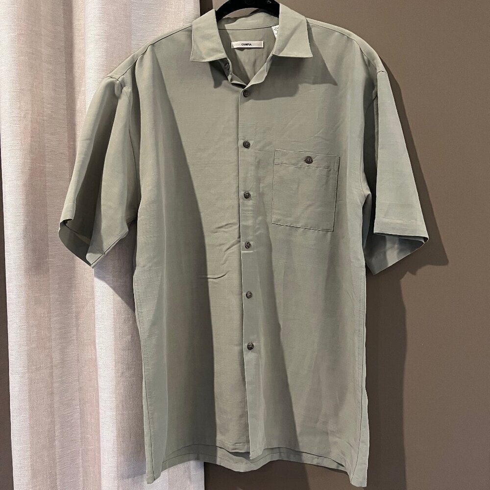 Men's Moda Campia Moda Olive Button Down Short Sleeve Shirt, Size Medium